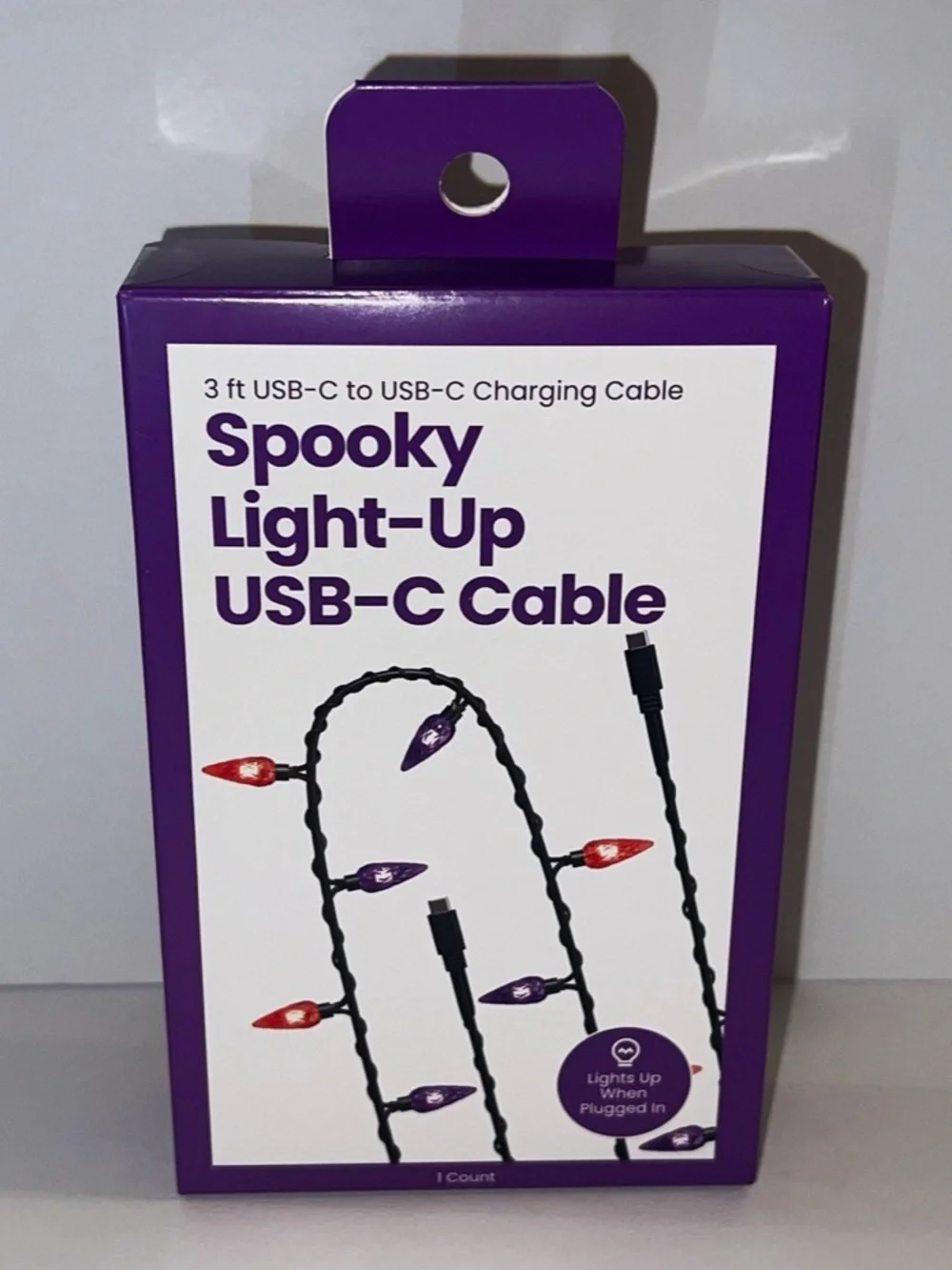 Halloween Spooky Light-Up LED USB-C to USB-C Charging Cable 3 ft
